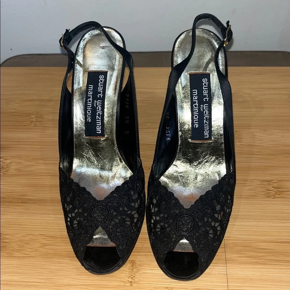 Vtg Stuart Weitzman for Martinique Satin Slingback 7.5 B